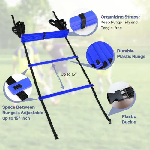 Vista 3 de GHB Pro Agility Ladder 12 Rung 20ft Azul