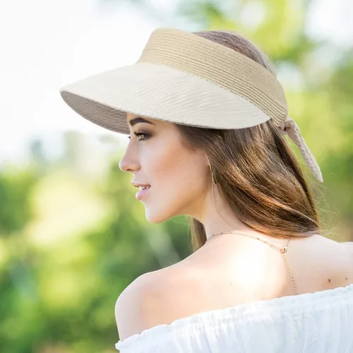 Vista 2 de Sombrero de visera de ala ancha para mujer, para verano, playa, deportes, golf, tenis, plegable