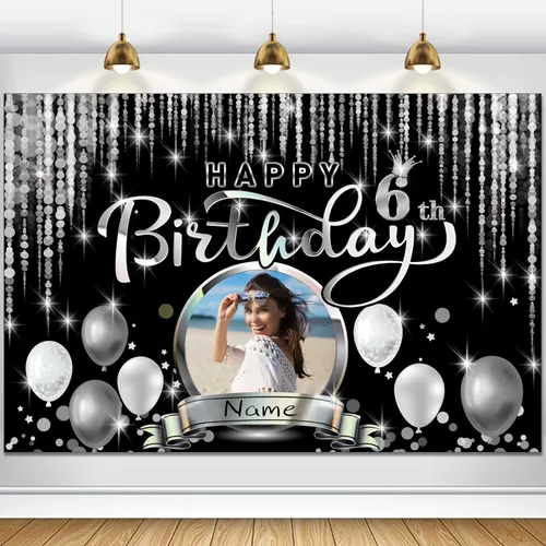 Vista 65 de Cartel de decoración de feliz cumpleaños número 100 personalizado - Personalización disponible - Negro y plateado - Tamaño grande - Admite fotos