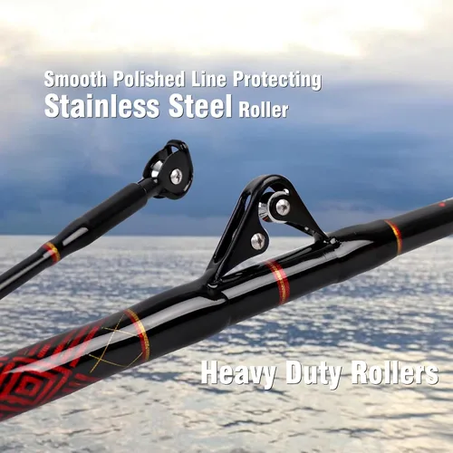 Vista 3 de Fiblink Bent Butt Trolling Rod 2 piezas de agua salada en alta mar caña de pescar Big Game Roller Rod Polo de barco convencional