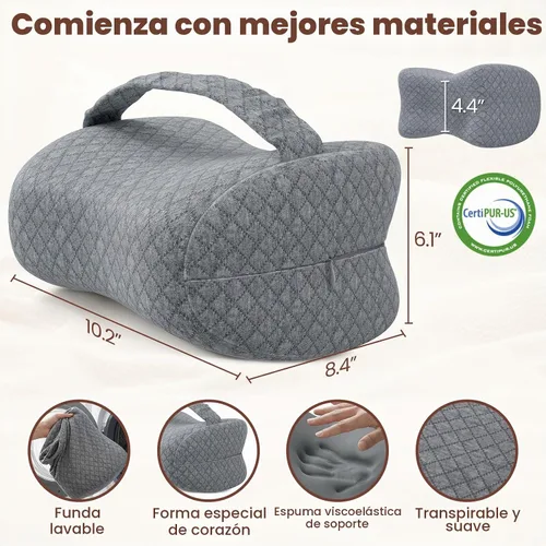 Vista 2 de Almohada de rodilla para dormir de lado, almohada de espuma viscoelástica de apoyo para las piernas para dormir de lado con correa elástica Gris