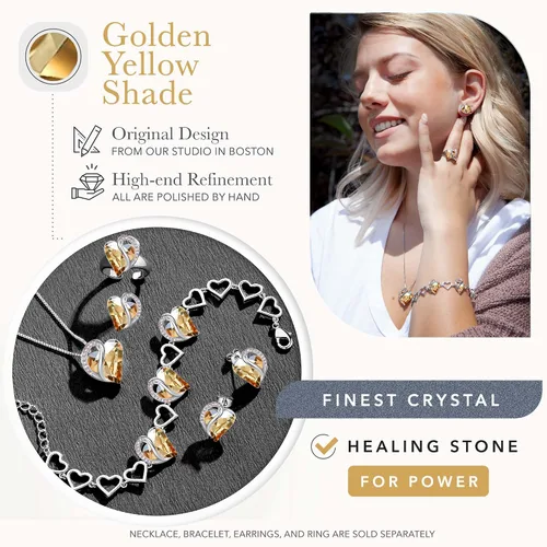 Vista 5 de Leafael Juego de collar de corazón infinito, aretes de tuerca, pulsera y anillo, piedra curativa para joyas de cristal de poder, regalos en tono