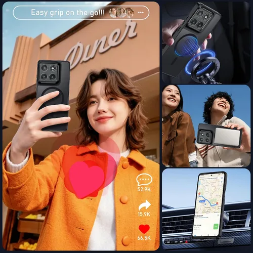 Vista 8 de Pilaru Funda magnética para Motorola Edge 2025 con protector de pantalla (imanes integrados) (protección contra caídas de grado militar) delgada