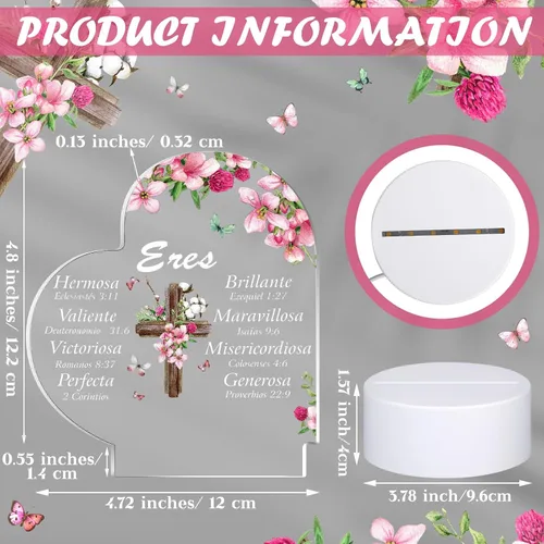 Vista 2 de Jetec - Luz nocturna de acrílico cristiana, regalo religioso inspirador para mujer, con base de lámpara de color cálido, luz nocturna LED, versículo
