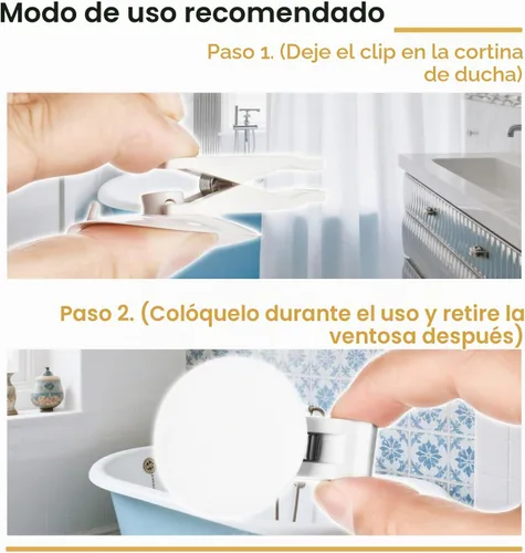 Vista 6 de Paquete de 6 clips para cortina de ducha con ventosa para mantener el forro