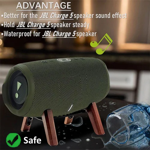 Vista 4 de Soporte de madera real compatible con altavoz portátil JBL Charge 5, Charge 6, soporte de trípode, soporte de madera estable y resistente utilizado