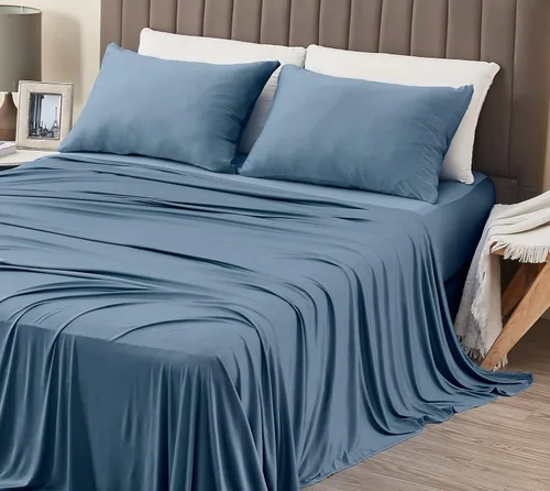 Vista 8 de Juego de sábanas de lujo tamaño individual con 1 funda de almohada, tela ultrasuave, refrescante y transpirable, sábanas verdes, juego de 3 piezas