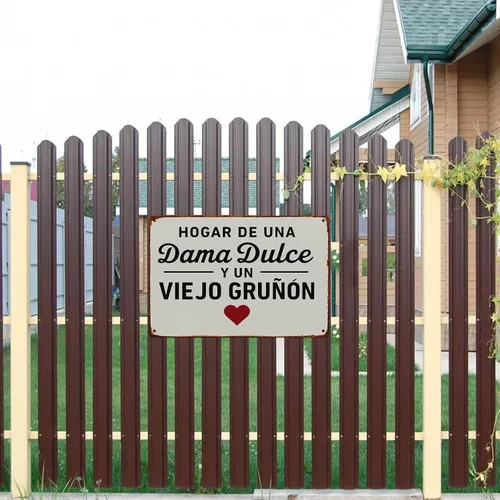 Vista 7 de Letrero de metal con texto en inglés «Hogar De Una Dama Y De Un Grunon», vintage, divertido, retro, cocina, dormitorio, sala de estar, 8 x 12