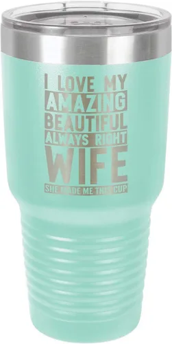 Vista 19 de OnlyGifts.com - Vaso con pajita y texto "I love my wife", 30 onzas, Negro