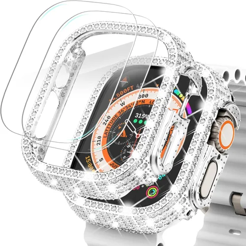 Vista 43 de Surace - Carcasa de 1.49 pulgadas compatible con Apple Watch con protector de pantalla, caja protectora general con diseño de diamantes brillantes