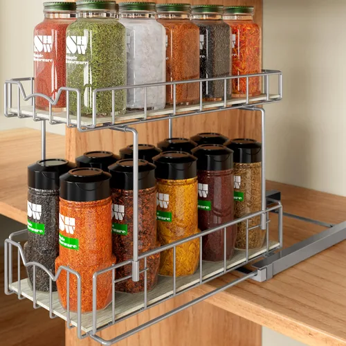 Vista 6 de Simple Houseware Estante de especias de 2 niveles, cajón deslizante para Negro
