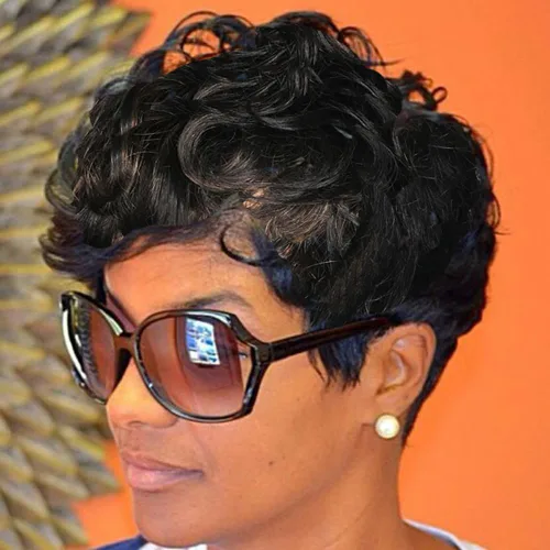Vista 13 de Pelucas cortas de cabello humano estilo Pixie para mujeres negras, cabello brasileño virgen, corte natural marrón, sin pegamento, con flequillo