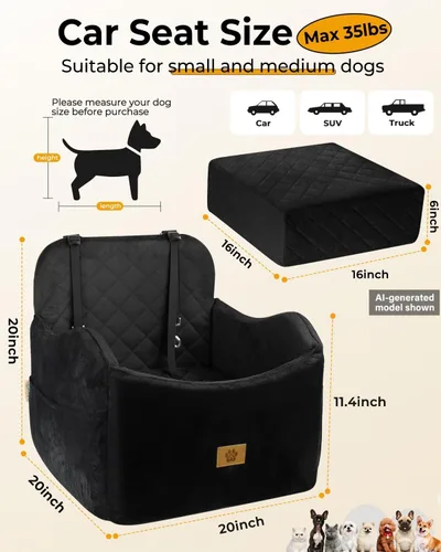 Vista 2 de Asiento de automóvil para perros pequeños/medianos, desmontable y lavable, asiento elevador de perro de menos de 35 libras, espuma viscoelástica
