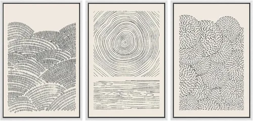 Vista 88 de SIGNWIN Lienzo enmarcado para pared, juego de arte neutro de bosque brumoso, ilustraciones en tono tierra, arte moderno, decorativo, bohemio