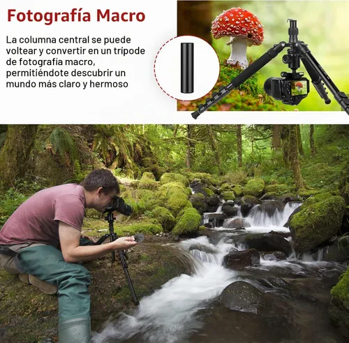Vista 7 de JOILCAN Trípode de cámara de aluminio de 81 pulgadas, trípode compacto monopié de 360 ° con 2 placas de liberación rápida, 16.5 pulgadas cuando está