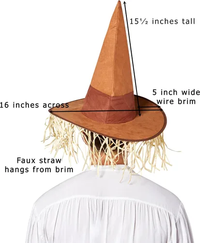 Vista 3 de Sombrero de espantapájaros con parches y cabello de paja