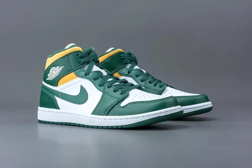 Vista 4 de Nike Air Jordan 1 Mid para hombre, Verde noblePolen blanco