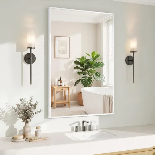 Vista 16 de Koonmi Espejo de pared rectangular negro, espejo de baño de 20 x 30 pulgadas, espejo de tocador con marco de aluminio para entrada, sala de estar