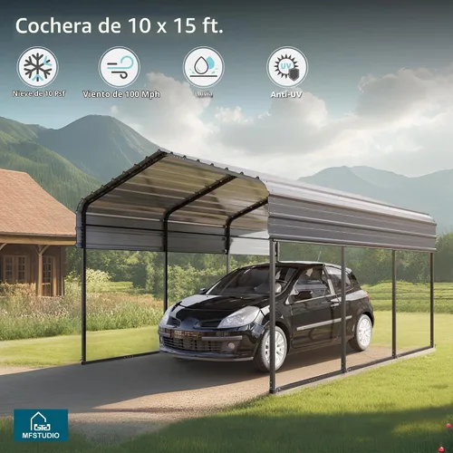 Vista 6 de MFSTUDIO - Cochera metálica de 10 x 15 pies, cochera resistente con paredes laterales