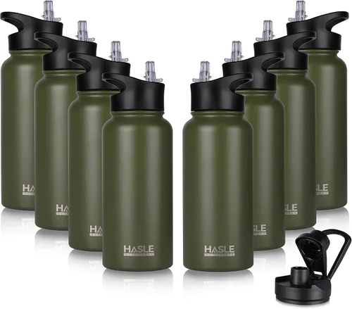 Vista 24 de HASLE OUTFITTERS Botella de agua aislada de 22 onzas, botella de agua de acero inoxidable de doble pared de boca ancha con tapa de popote y tapa