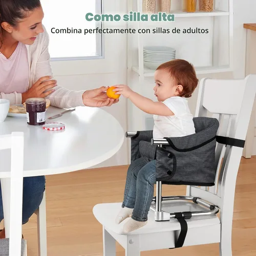 Vista 3 de Asiento elevador para mesa de comedor, silla elevadora portátil 3 en 1 con hebilla de seguridad, asiento de alimentación de bebé ajustable y Negro