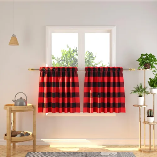 Vista 69 de Cenefas de cortina para ventana de 16 pulgadas de largo, 2 paneles de cuadros búfalo, cortinas pequeñas con bolsillo para barra, estilo clásico