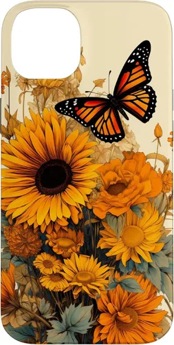 Vista 15 de Vintage Sunflower and Monarch Butterfly Case for iPhone 17
