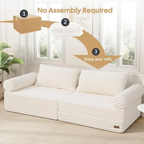Vista 9 de MeMoreCool Convertible Sofa Bed, Folding Floor Couch with Pillows, Corduroy Pull Out Sleeper Couch Bed Queen, Fold Out Futon for Bedroom, Living