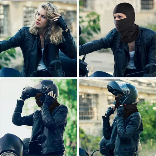 Vista 3 de Achiou - Pasamontañas, máscara facial, para hombres o mujeres, máscara de cara completa con capucha, para nieve, motocicleta, correr, clima frío