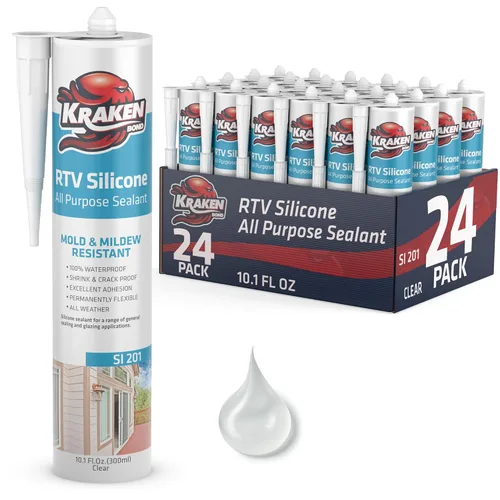 Vista 34 de Kraken Bond Sellador de silicona negro resistente al agua Cartucho de 100 a 10 onzas líquidas, RTV silicona para calafatear cocina y baño, todo uso