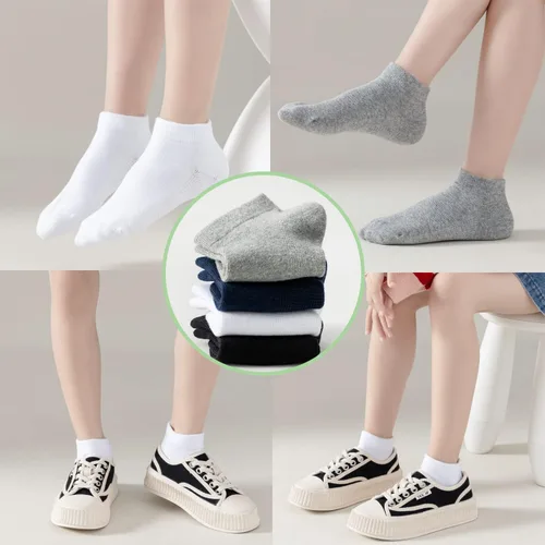 Vista 5 de Calcetines de algodón de corte bajo para niños, calcetines escolares sin costuras, 6 paquetes