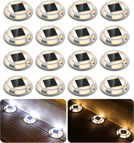 Vista 8 de Luces Solares para Entrada de Vehículos Luces de Muelle Impermeables Paquete de 4, 2 Colores en 1, Luces LED Solares de Cubierta para Exteriores