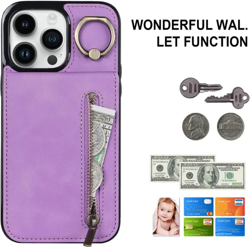 Vista 3 de Asuwish Funda de teléfono para iPhone 14 Pro Max de 6.7 pulgadas con protector de pantalla y soporte de tarjeta RFID, soporte de anillo de cuero