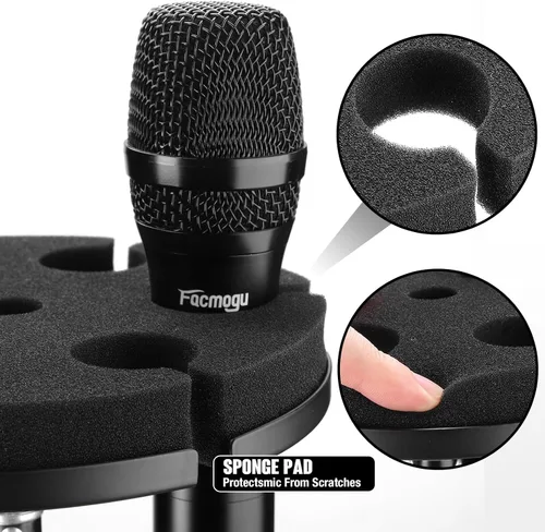 Vista 3 de Facmogu Soporte para micrófonos múltiples, soporte de aluminio para micrófonos múltiples con capacidad para hasta 6 micrófonos para organizador