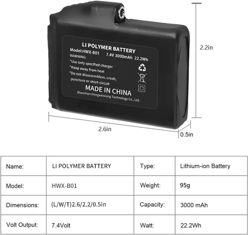 Vista 2 de Batería recargable de iones de litio de 7.4V 3000mAh (batería de 7.4V 3000mAh (1 unidades))