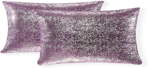 Vista 36 de Xinrjojo Juego de 2 almohadas brillantes en negro y dorado, almohadas suaves y brillantes decorativas, juego de fundas de almohada cuadradas negras