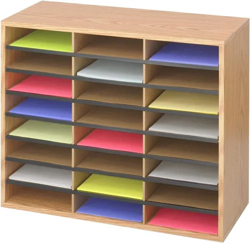 Vista 3 de Safco - Organizador de Literatura, 24 Compartimentos, Buzón para Oficina y Aula con Estantes Ajustables, Organizador de Papel y Correo de Madera
