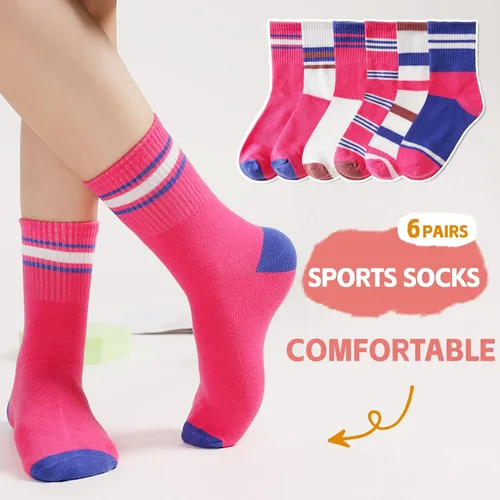 Vista 2 de WEVIAS Calcetines deportivos de algodón para niños y niñas, suaves, transpirables, 6 pares