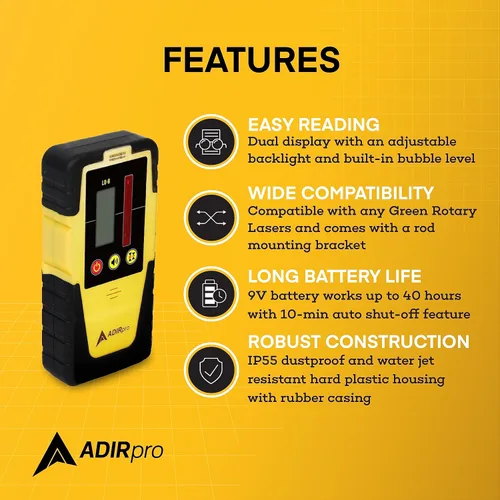 Vista 4 de AdirPro LD-8 detector de receptor láser giratorio con abrazadera de varilla