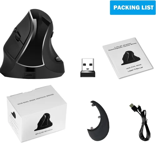 Vista 7 de Eelexa Ratón vertical ergonómico: Ratones ópticos de computadora de modo dual Bluetooth de 2.4G, mouse recargable inalámbrico con reposamanos