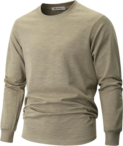 Vista 27 de KLIEGOU - Camiseta de cuello redondo para hombre, 100 % algodón, ajuste holgado, gruesa, de peso pesado