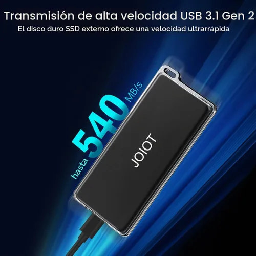 Vista 2 de JOIOT SSD externo portátil de 1 TB, hasta 540 MB/s, unidad flash USB 3.1 tipo C Unidad de estado sólido externa, SSD portátil tipo A a C cable