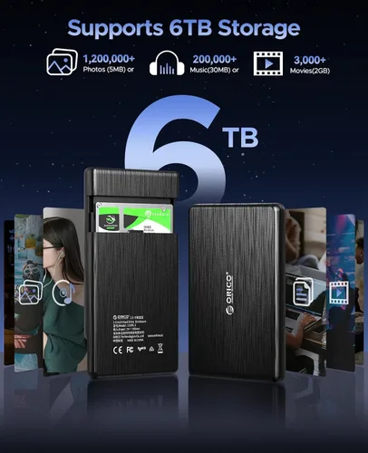 Vista 10 de ORICO Caja de disco duro externo USB 3.0 a SATA III de 2.5 pulgadas para disco duro SATA HDD/SSD de 2.5 pulgadas 0.276 in-0.374 in sin herramientas
