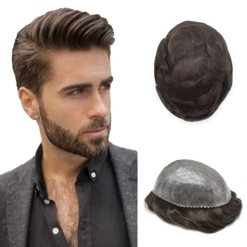 Vista 35 de Extensiones de pelo y tupés para hombre, sistema de cabello humano de poliéster completo para hombre, postizo de repuesto para hombre, protesis