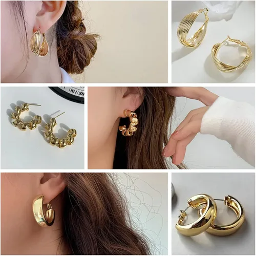 Vista 5 de 36 pares de aretes de aro dorados para mujeres y niñas, paquete múltiple de aretes de aro dorados gruesos, hipoalergénicos grandes y pequeños, juego