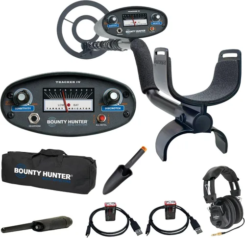 Vista 10 de Detector de Metales Bounty Hunter Tracker IV – Diseñado para Adultos y Niños con Bobina Impermeable de 8 Pulgadas, Alta Precisión, 3 Modos