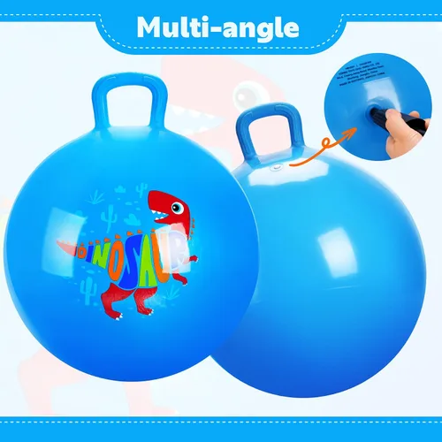 Vista 7 de Pelota saltarina, juguetes de dinosaurio para saltar para niños, pelota hinchable de 18 pulgadas con asa, juguetes saltarines azules inflables