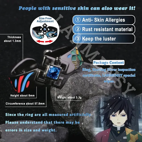 Vista 2 de LANMENSY Demon Slayer Anillos de anime Joyería original de plata de ley 925 "All24 estilos" nuevo Tamaño ajustable Kimetsu No Yaiba Cosplay Moda