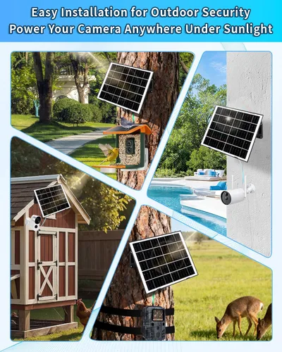 Vista 3 de Panel solar de 8 W para cámara de seguridad, cargador de panel solar con puertos USB-C/Micro/DC de 5 V de 0.138 in, cable de 9.8 pies y montaje