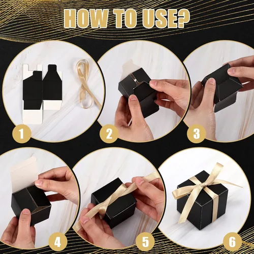 Vista 3 de Jutom 100 mini cajas de regalo, cajas de dulces extra pequeñas de papel con cinta dorada para el día de San Valentín, cumpleaños, boda, aniversario